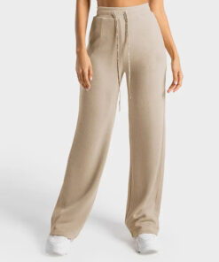 High-Waisted Beige Wide-Leg Drawstring Pants SP38