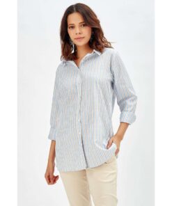 Classic Blue and White Vertical Striped Long Sleeve Shirt SP25