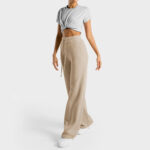 High-Waisted Beige Wide-Leg Drawstring Pants SP38