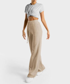 High-Waisted Beige Wide-Leg Drawstring Pants SP38