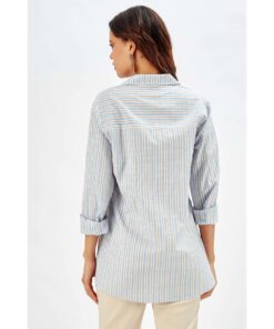 Classic Blue and White Vertical Striped Long Sleeve Shirt SP25