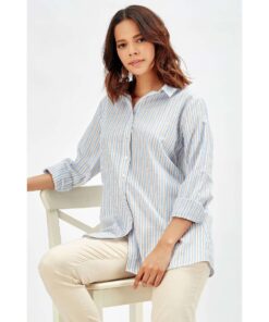 Classic Blue and White Vertical Striped Long Sleeve Shirt SP25