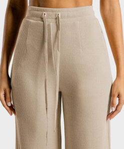 High-Waisted Beige Wide-Leg Drawstring Pants SP38