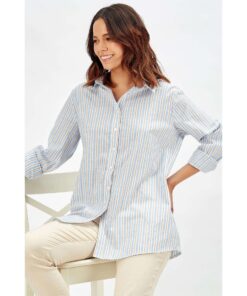 Classic Blue and White Vertical Striped Long Sleeve Shirt SP25
