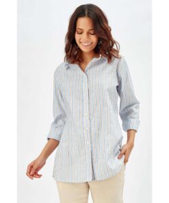 Classic Blue and White Vertical Striped Long Sleeve Shirt SP25
