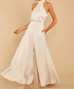Sophisticated Wide-Leg Halter Jumpsuit with Keyhole Cutout