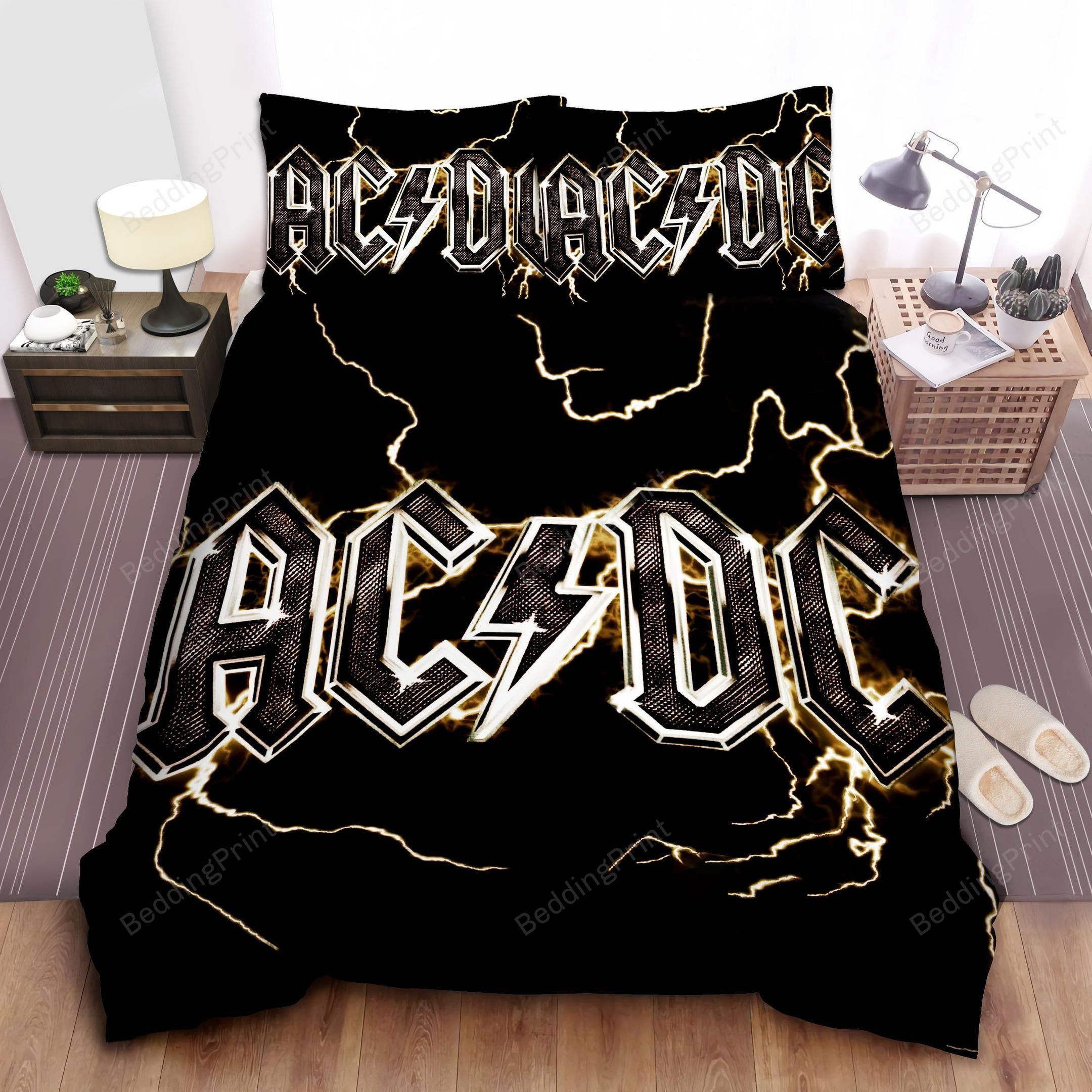 Ac/dc Name Logo On Thunder Background Art Bed Sheet Duvet Cover Bedding Sets