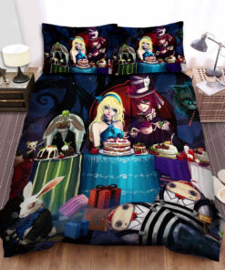 Alice In Wonderland Characters At Mad Tea Party Emo Art Bed Sheets Spread Duvet Cover Bedding Sets