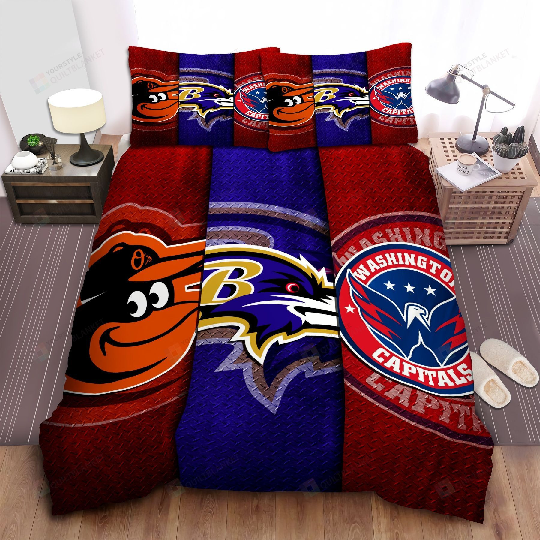 Baltimore Orioles - Baltimore Ravens And Washington Capitals Custom Bed Sheet Duvet Cover Bedding Sets