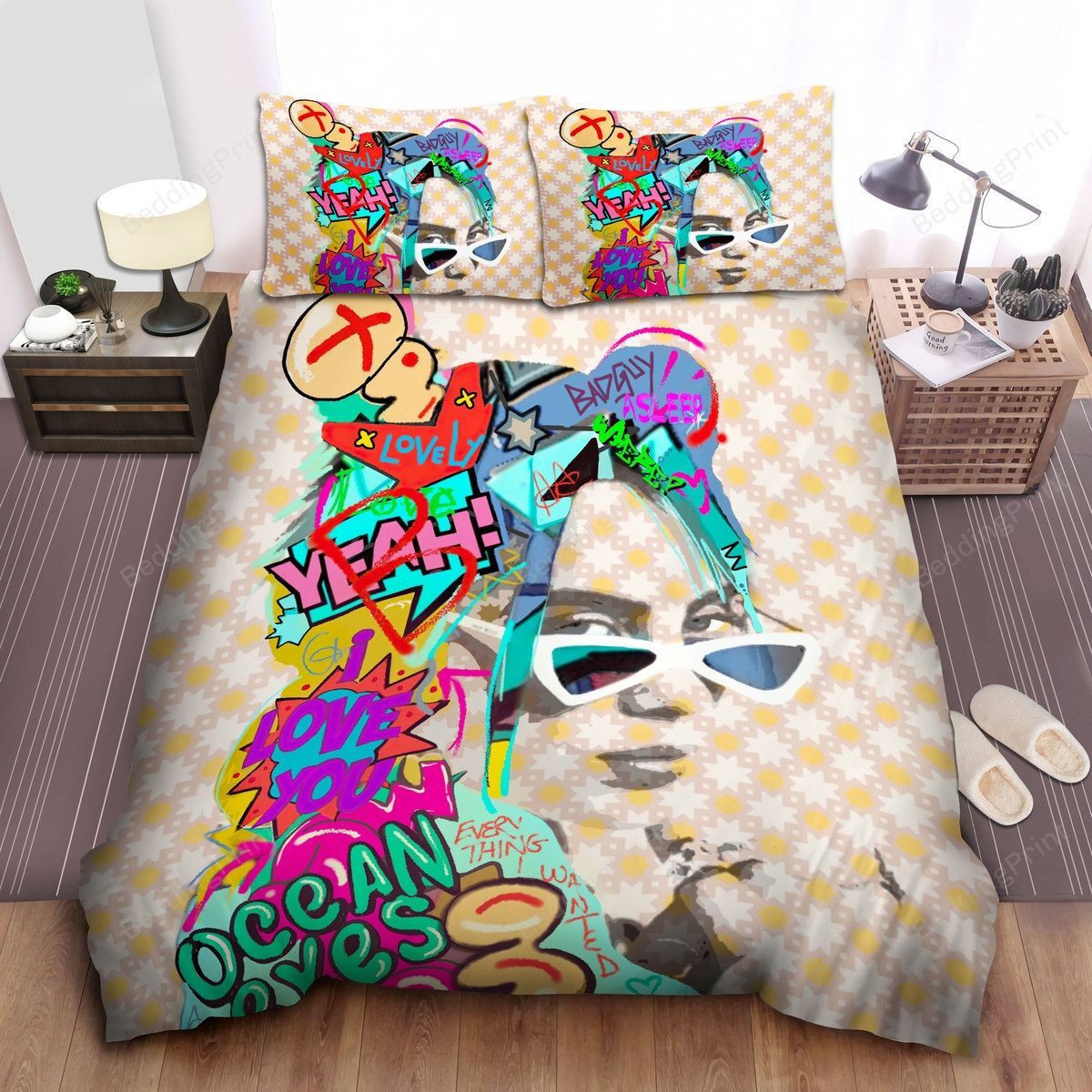 Billie Eilish Portrait In Pop Artwork Bed Sheets Duvet Cover Bedding Sets