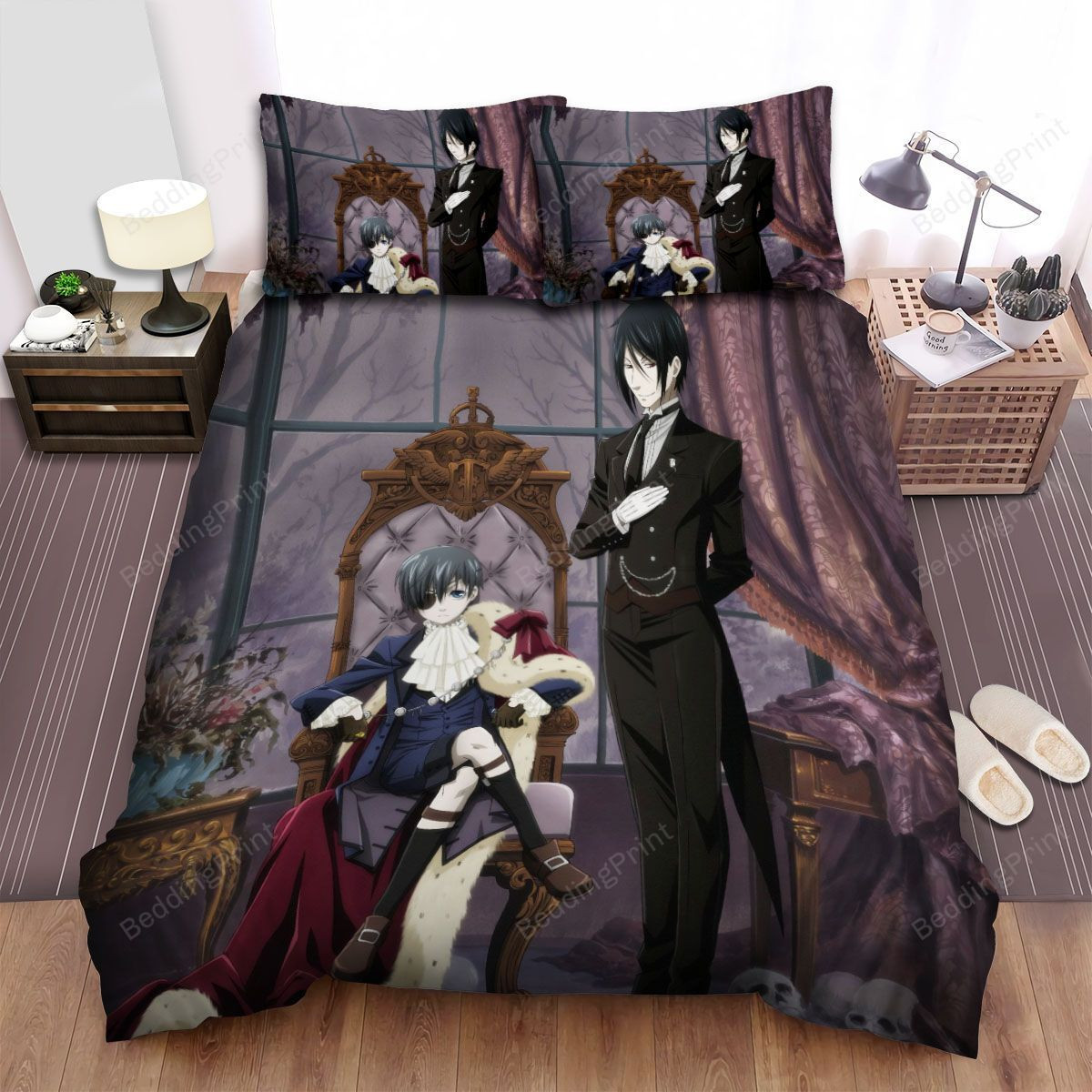 Black Butler Ciel And Sebastian With The Skulls Bed Sheets Duvet Cover Bedding Sets
