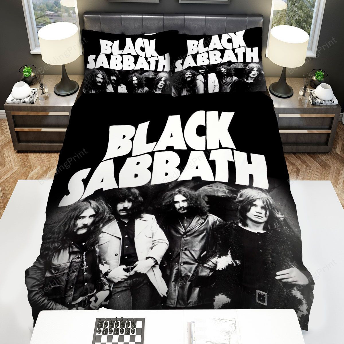 Black Sabbath Members In Black & White Photo Bed Sheets Duvet Cover Bedding Sets