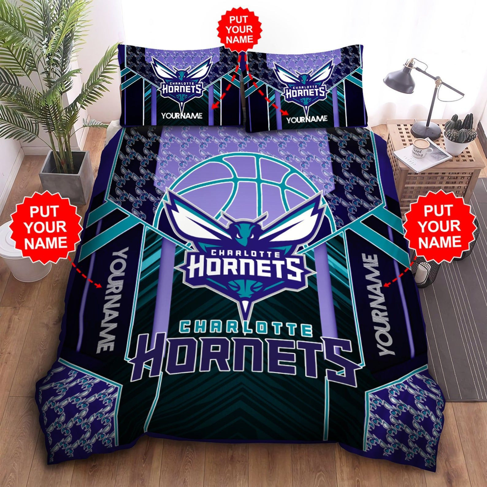 Custom Name Charlotte Hornets Bedding Set Custom Name Charlotte Hornets Duvet Cover Custom Name Charlotte Hornets Nba Comforter Sets Tdv16