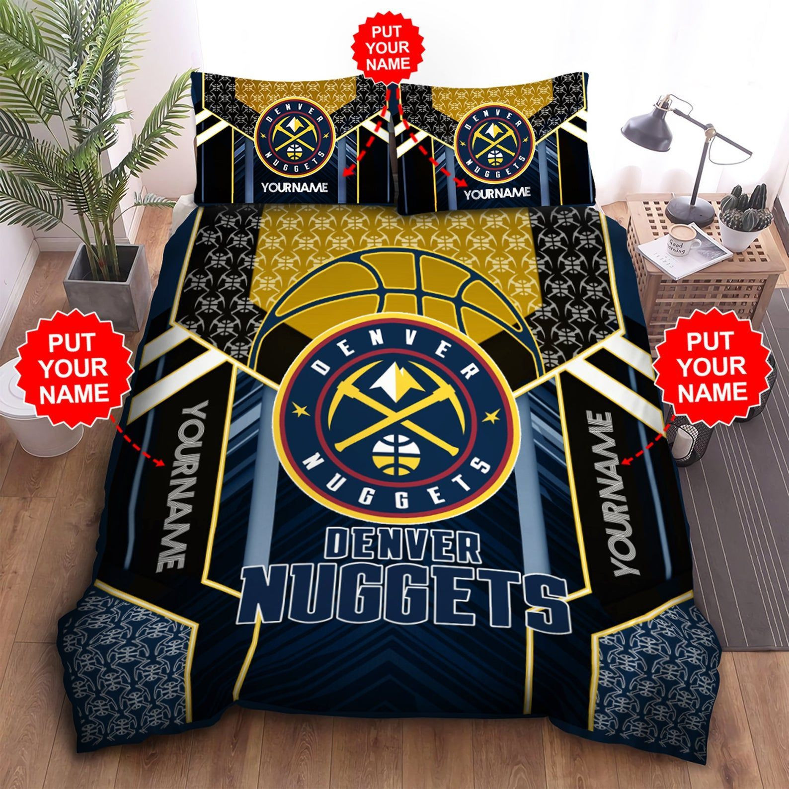 Custom Name Denver Nuggets Bedding Set Custom Name Denver Nuggets Duvet Cover Custom Name Denver Nuggets Nba Fan Comforter Sets Tdv017