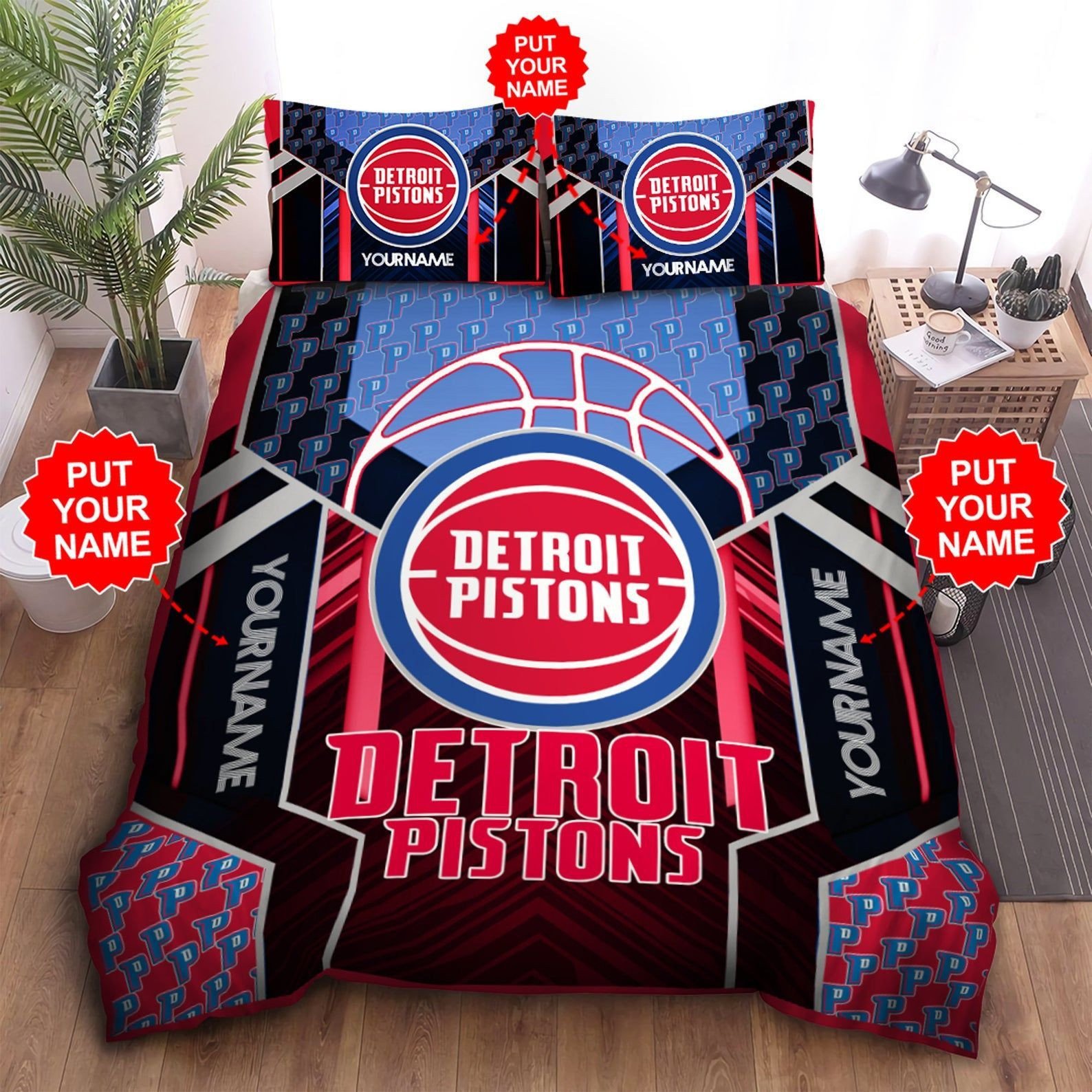 Custom Name Detroit Pistons Bedding Set Custom Name Detroit Pistons Duvet Cover Detroit Pistons Comforter Sets Detroit Pistons Nba Tdv11