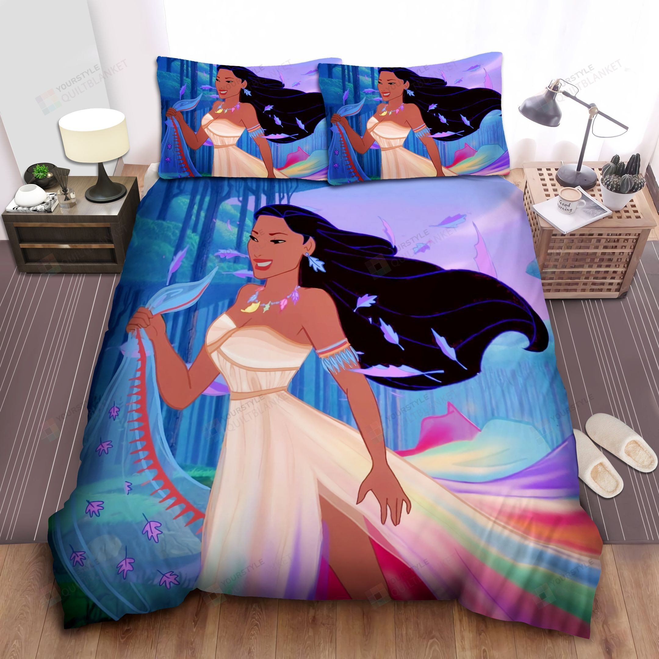 Disney Princess Pocahontas In Rainbow Dress Bed Sheet Spread Comforter Duvet Cover Bedding Sets