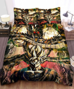 Dragon Ball Goku In Super Saiyan 2 & The Divine Dragon Colorful Artwork Bed Sheets Duvet Cover Bedding Sets