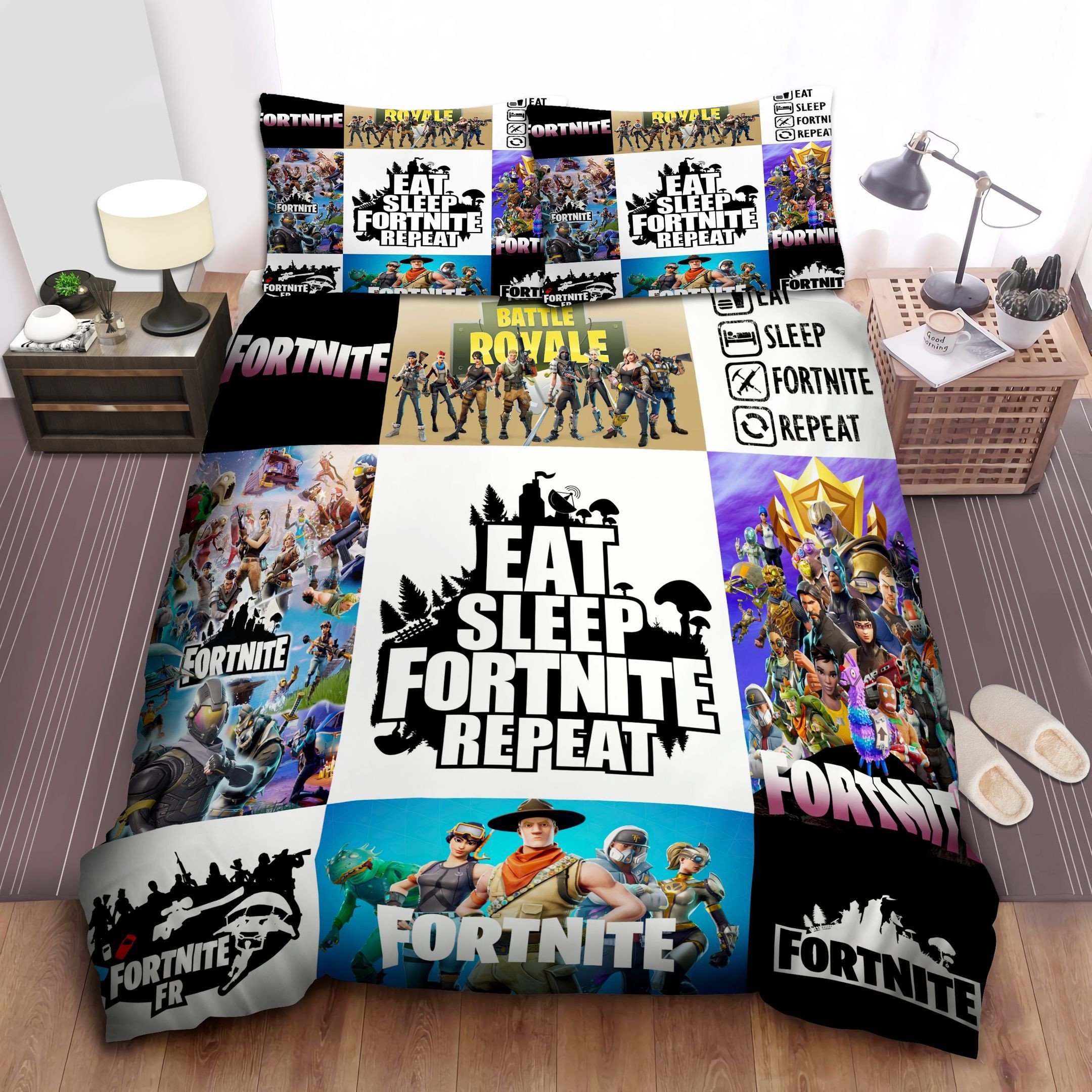 Eat Sleep Fortnite Repeat Bedding Set For Fans Duvet Cover Pillow Cases