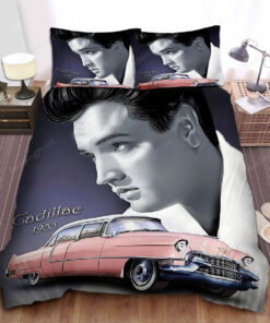 Elvis Presley And His 1955 Pink Cadillac Bed Sheets Duvet Cover Bedding Sets