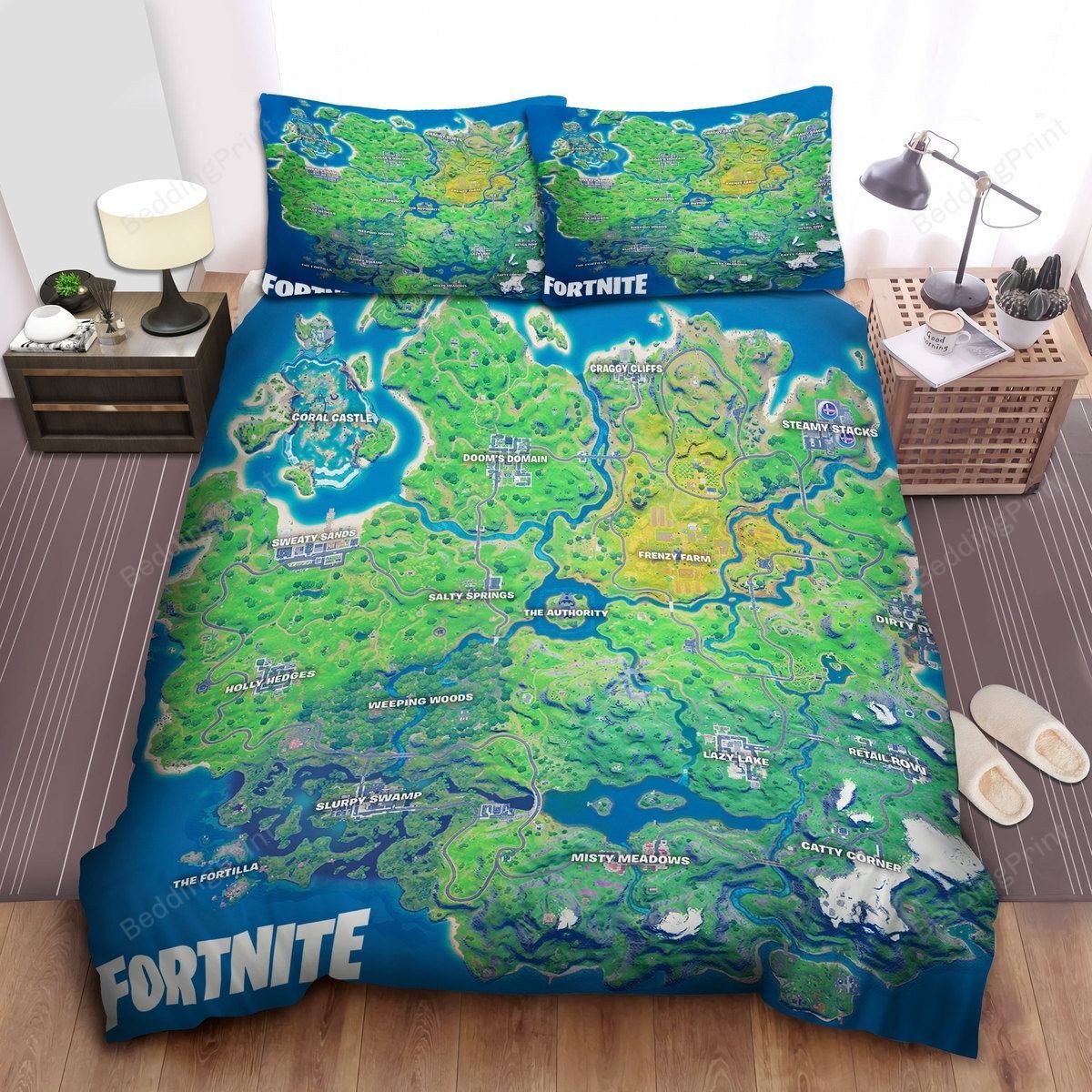 Fortnite Original Map Bed Sheets Duvet Cover Bedding Sets