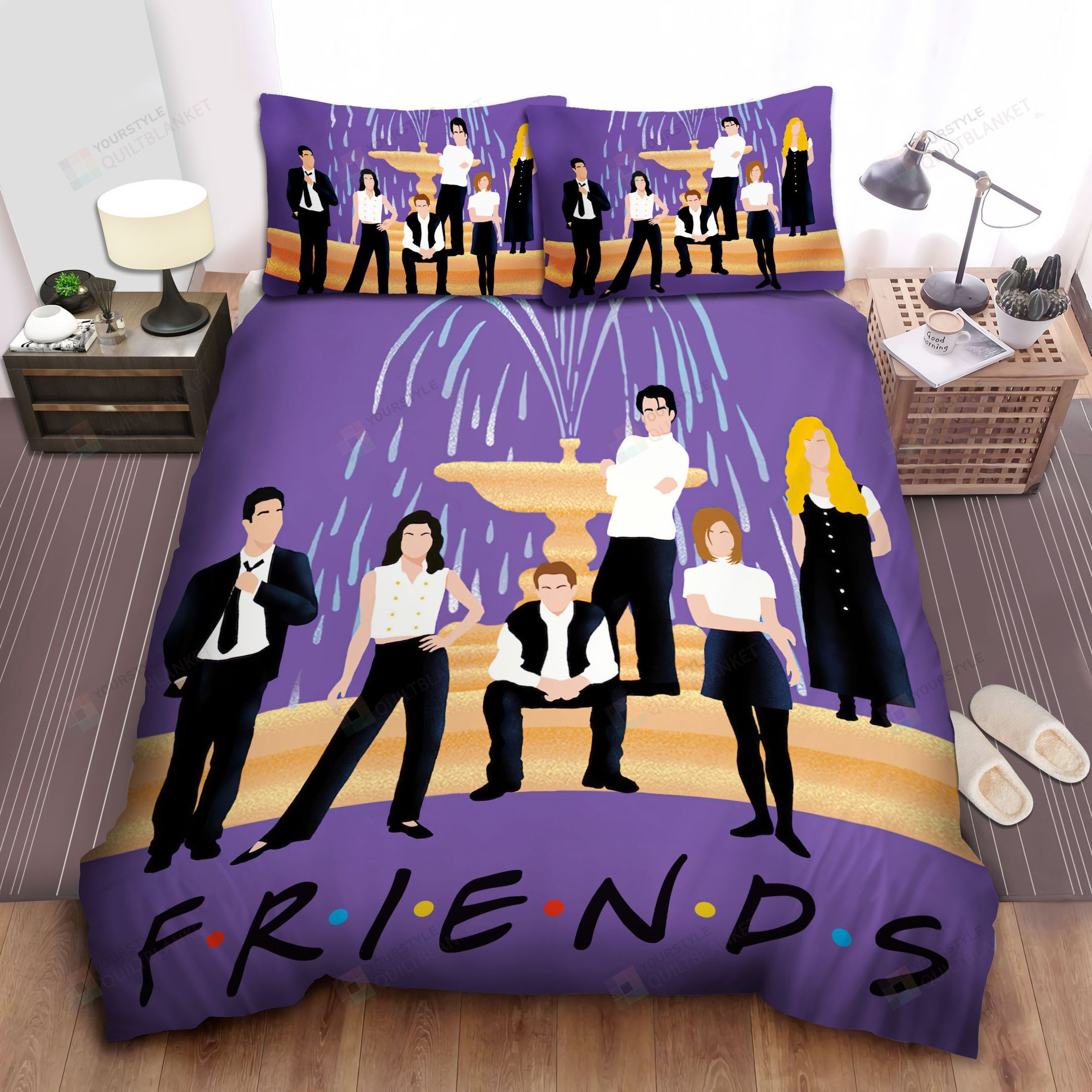 Friends Characters And The Iconic Water Fountain Art Bed Sheets Spread Comforter Duvet Cover Bedding Sets