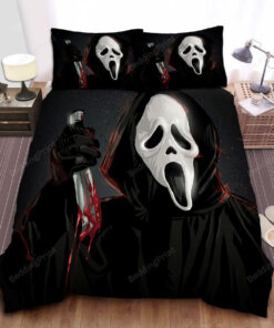 Ghostface With Bloody Knife Illustration Bed Sheets Duvet Cover Bedding Sets