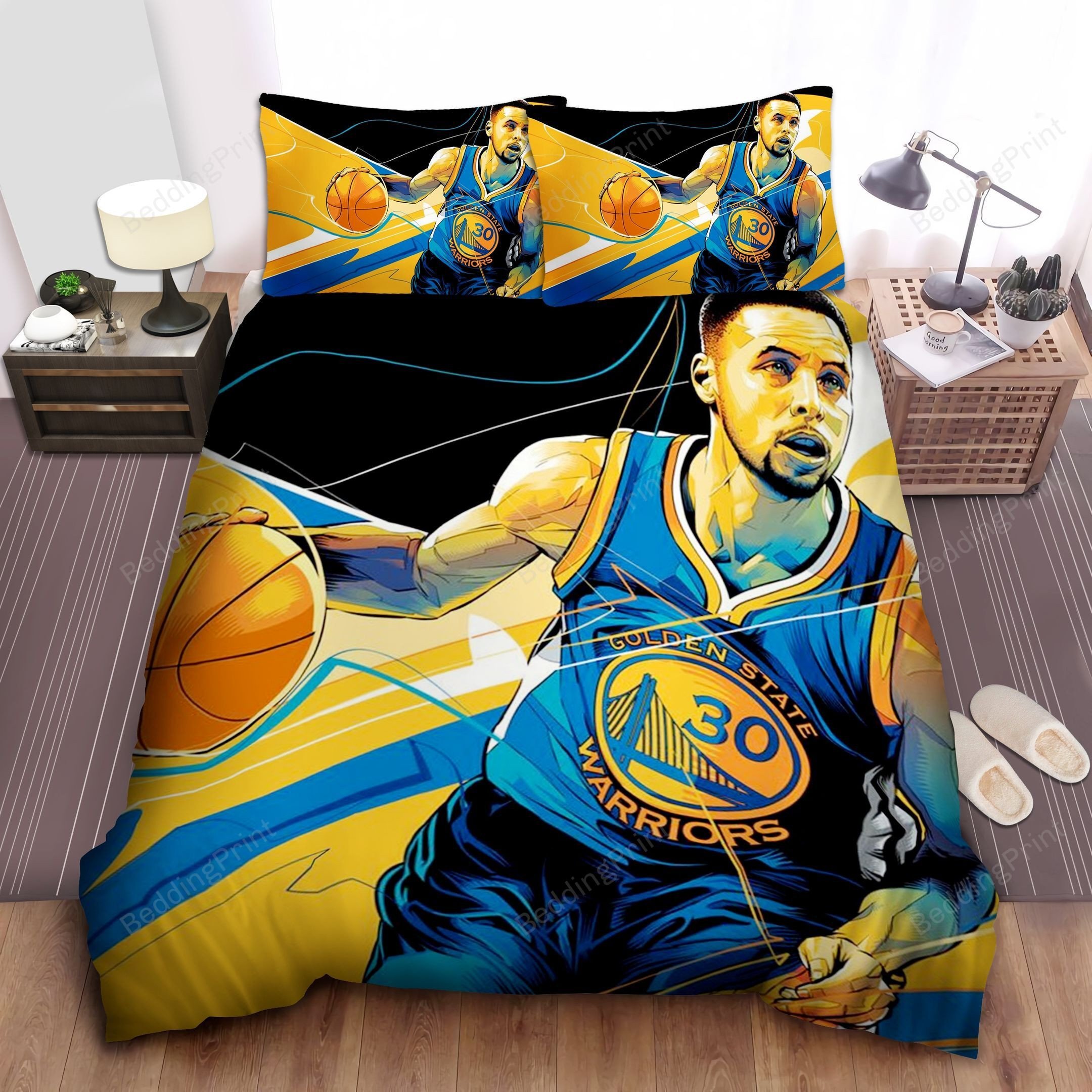 Golden State Warriors Stephen Curry Digital Painting Bed Sheet Duvet Cover Bedding Sets