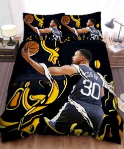Golden State Warriors Stephen Curry Layup Illustration Bed Sheet Duvet Cover Bedding Sets