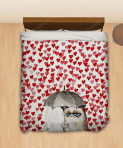 Grumpy Cat Umbrella Heart Falling Bedding Set (duvet Cover & Pillow Cases)