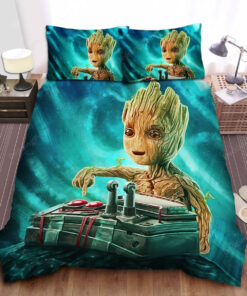 Guardians Of The Galaxy Cute Baby Groot And The Anulax Bomb Illustration Bed Sheets Duvet Cover Bedding Sets