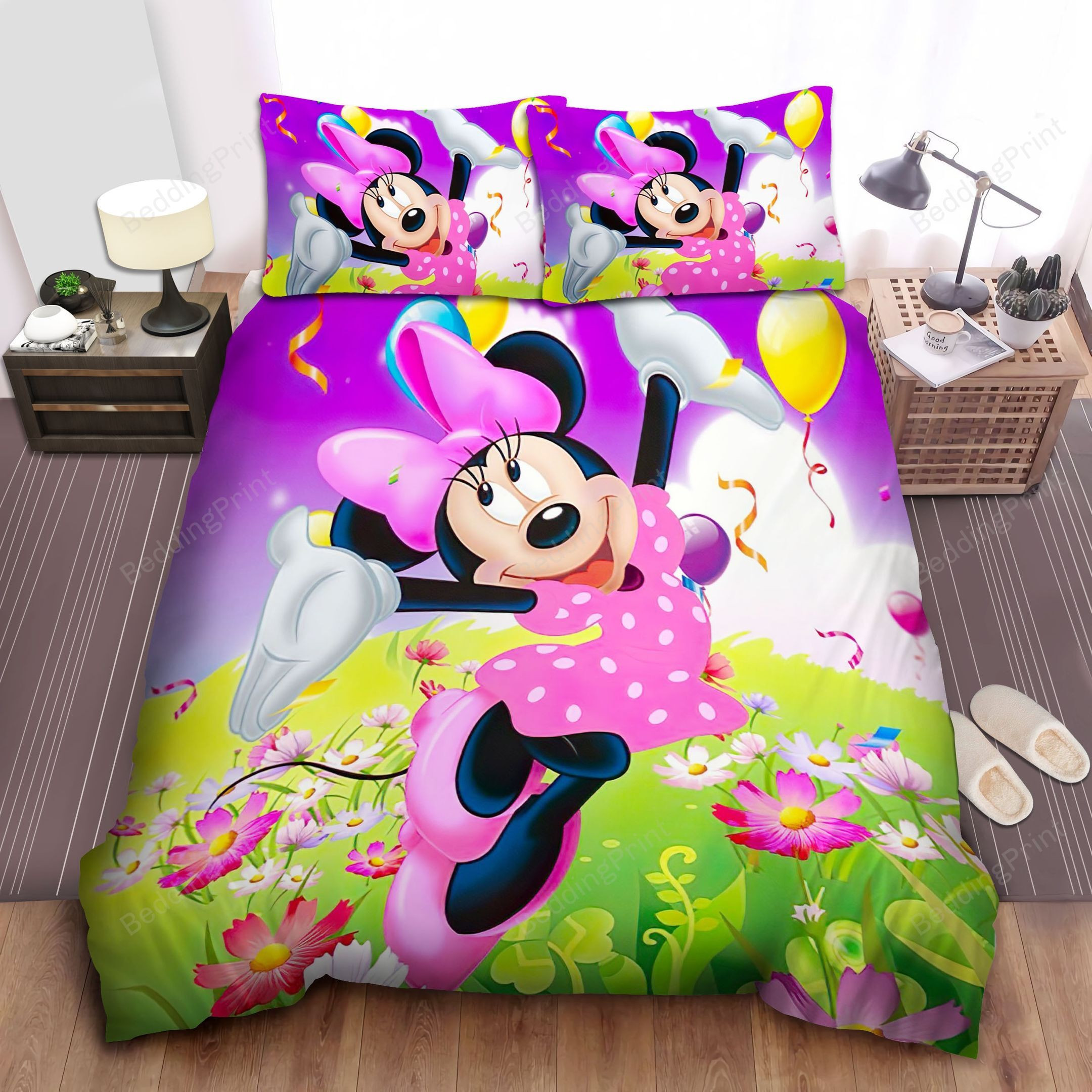 Happy Minnie Mouse In Flower Garden Bed Sheets Duvet Cover Bedding Sets