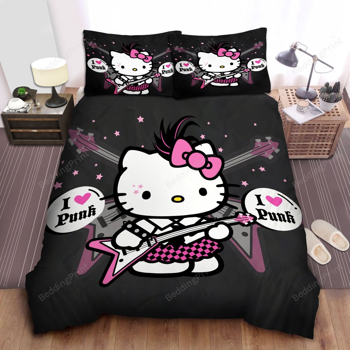 Hello Kitty In Punk Rock Style Bed Sheets Spread Duvet Cover Bedding Sets