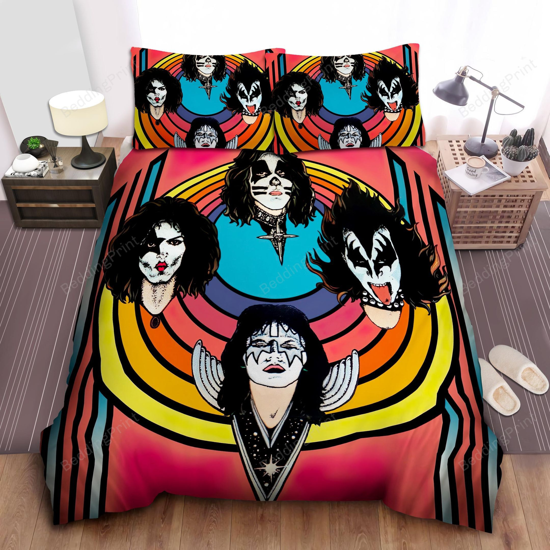 Kiss Band Cartoon Members Heads Bed Sheet Duvet Cover Bedding Sets