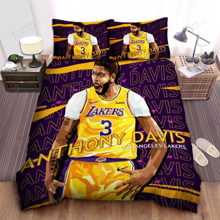 Los Angeles Lakers Anthony Davis Celebrating Digital Art Bed Sheet Spread Comforter Duvet Cover Bedding Sets