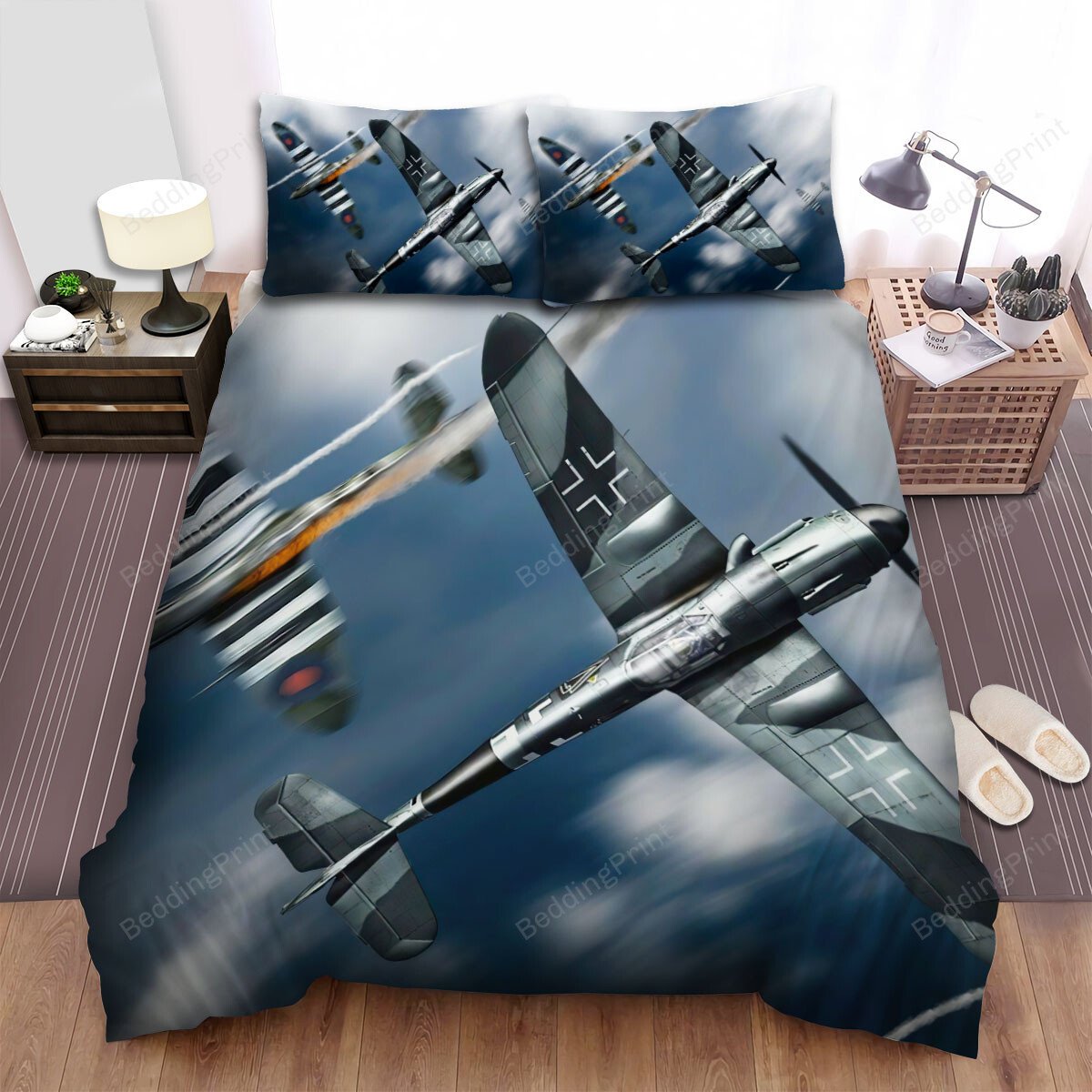 Military Weapon In Ww2, Luftwaffe Bf109 In Anime Bed Sheets Spread Duvet Cover Bedding Sets