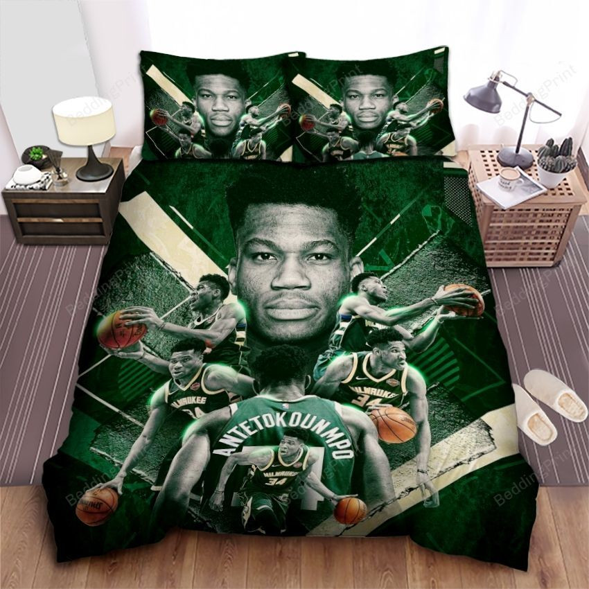 Milwaukee Bucks Giannis Antetokounmpo Photograph Collage Bed Sheet Spread Comforter Duvet Cover Bedding Sets