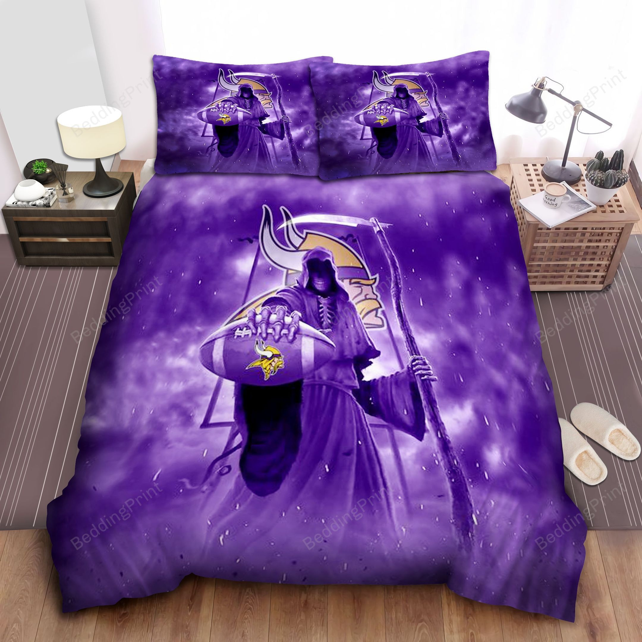 Minnesota Vikings Skull Bed Sheets Spread Duvet Cover Bedding Set Ver 3