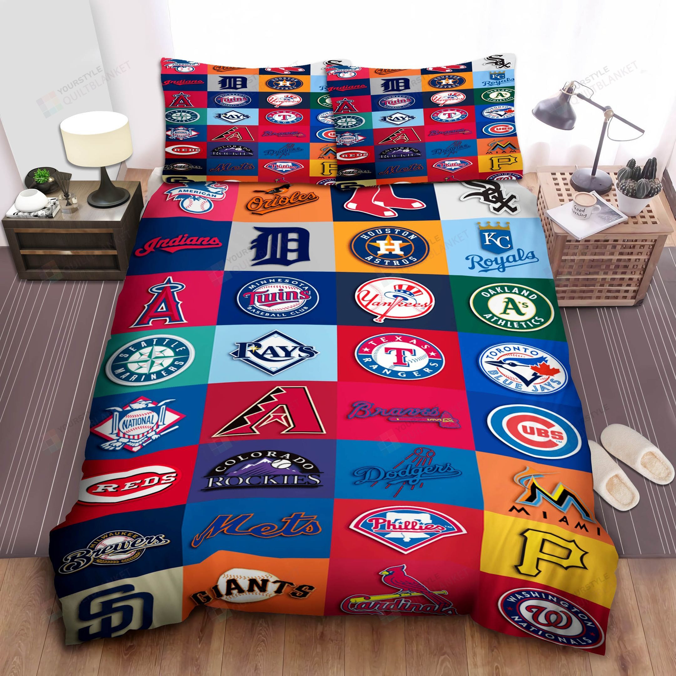 Mlb All Teams Logo Bed Sheets Spread Duvet Cover Bedding Set Ver 7