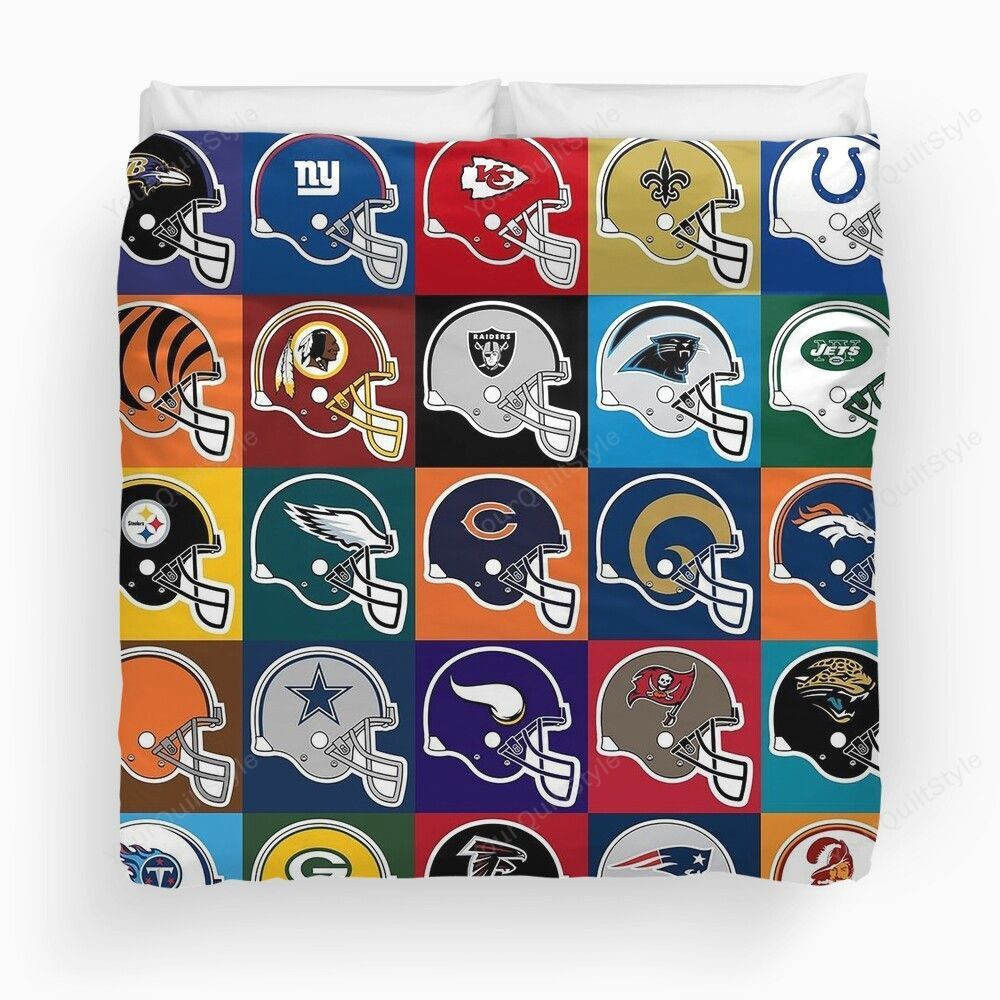 Nfl American Football Teams Helmets Bedding Set For Fans Duvet Cover Pillow Cases