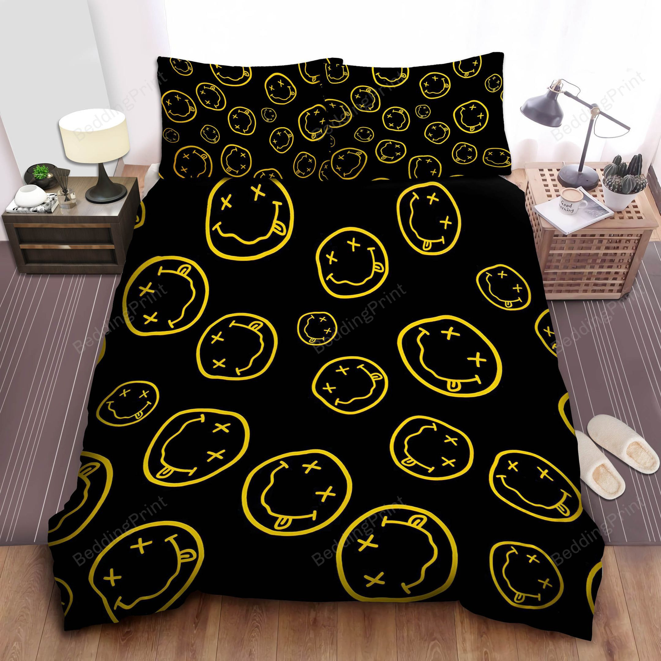 Nirvana Smiley Logo Pattern Bed Sheets Duvet Cover Bedding Sets