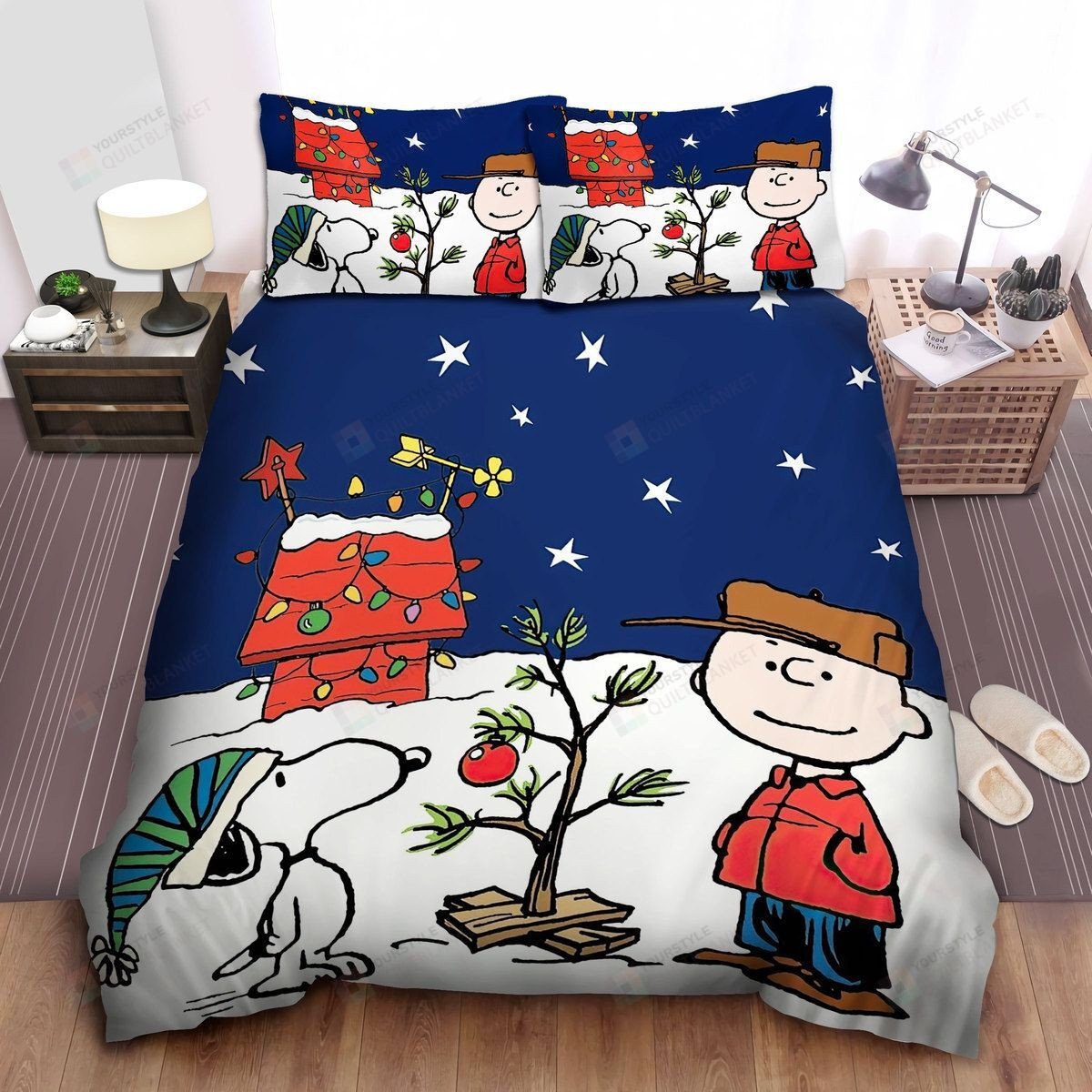 Peanuts Charlie Brown & Snoopy Decorating For Christmas Bed Sheets Duvet Cover Bedding Sets
