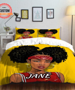 Personalized Black Girl Basketball Queen Space Bun Hairstyle Bed Sheets Duvet Cover Bedding Sets Perfect Gifts For Daughter Girlfriend Wife