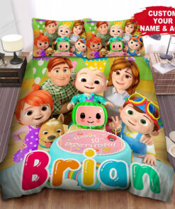 Personalized Cocomelon Happy Birthday Bed Sheets Duvet Cover Bedding Sets