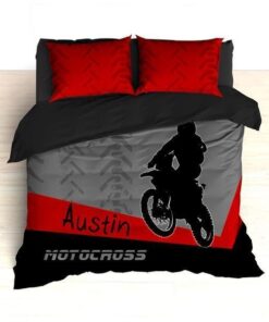 Personalized Motocross Or , Motocross , Dirt Bike, Freestyle Motocross, Red And Black Duvet Cover Bedding Set