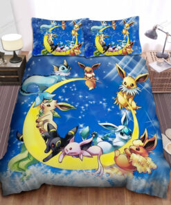Pokemon All Eevee Evolutions On The Moon Bed Sheets Spread Duvet Cover Bedding Sets