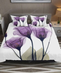 Purple Flower Elegant Tulip Floral Bed Sheets Duvet Cover Bedding Sets