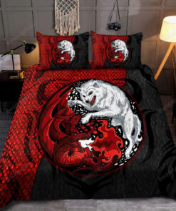 Red & Black Dragon And Wolf Bed Sheets Duvet Cover Bedding Sets