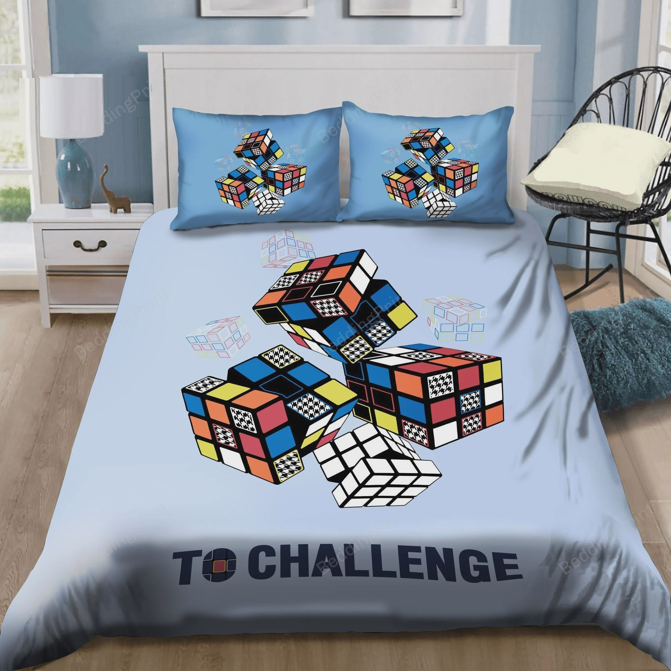 Red Orange Blue And White Rubik Cube Bed Sheets Duvet Cover Bedding Sets