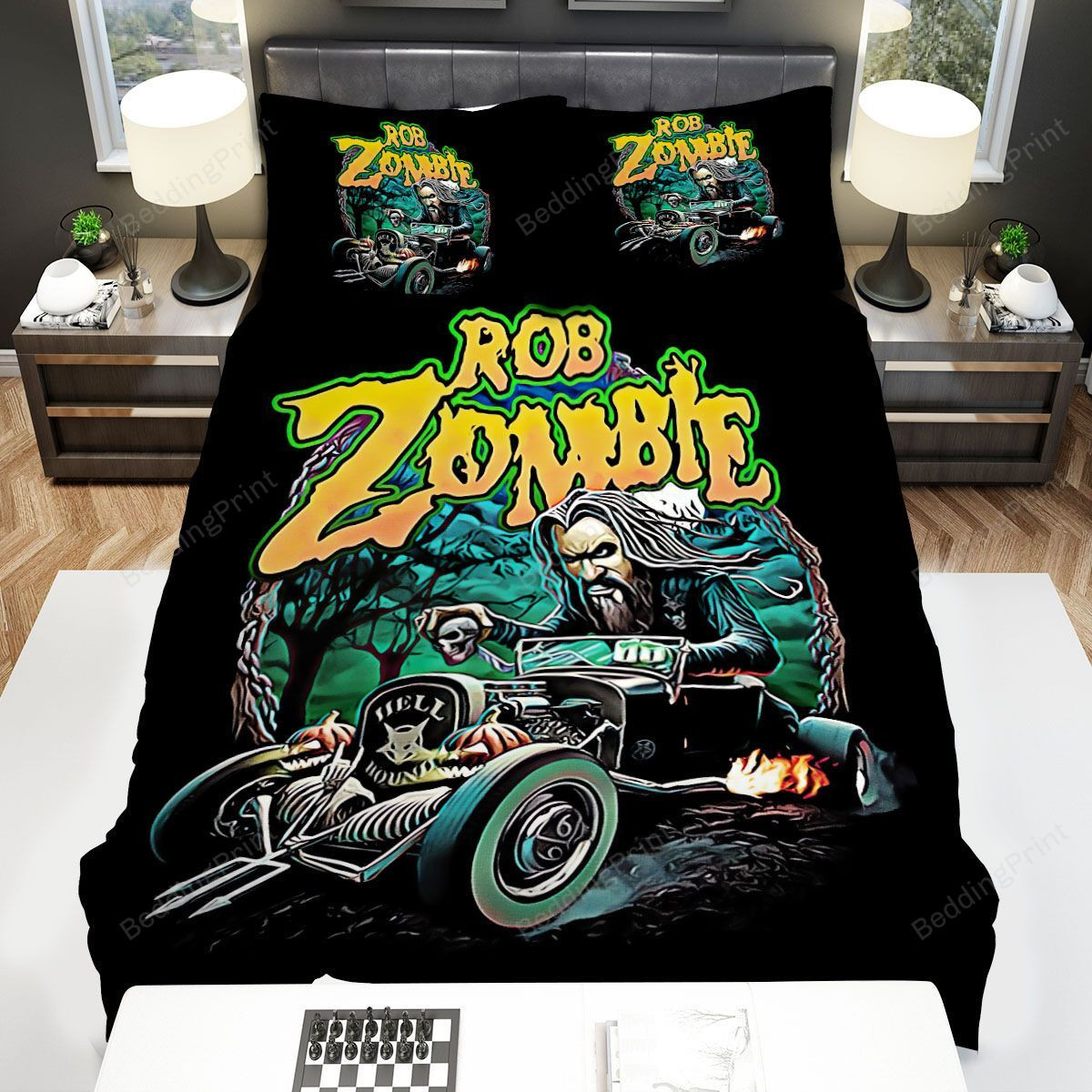 Rob Zombie Driving Hell Hound Car Art Bed Sheets Duvet Cover Bedding Sets