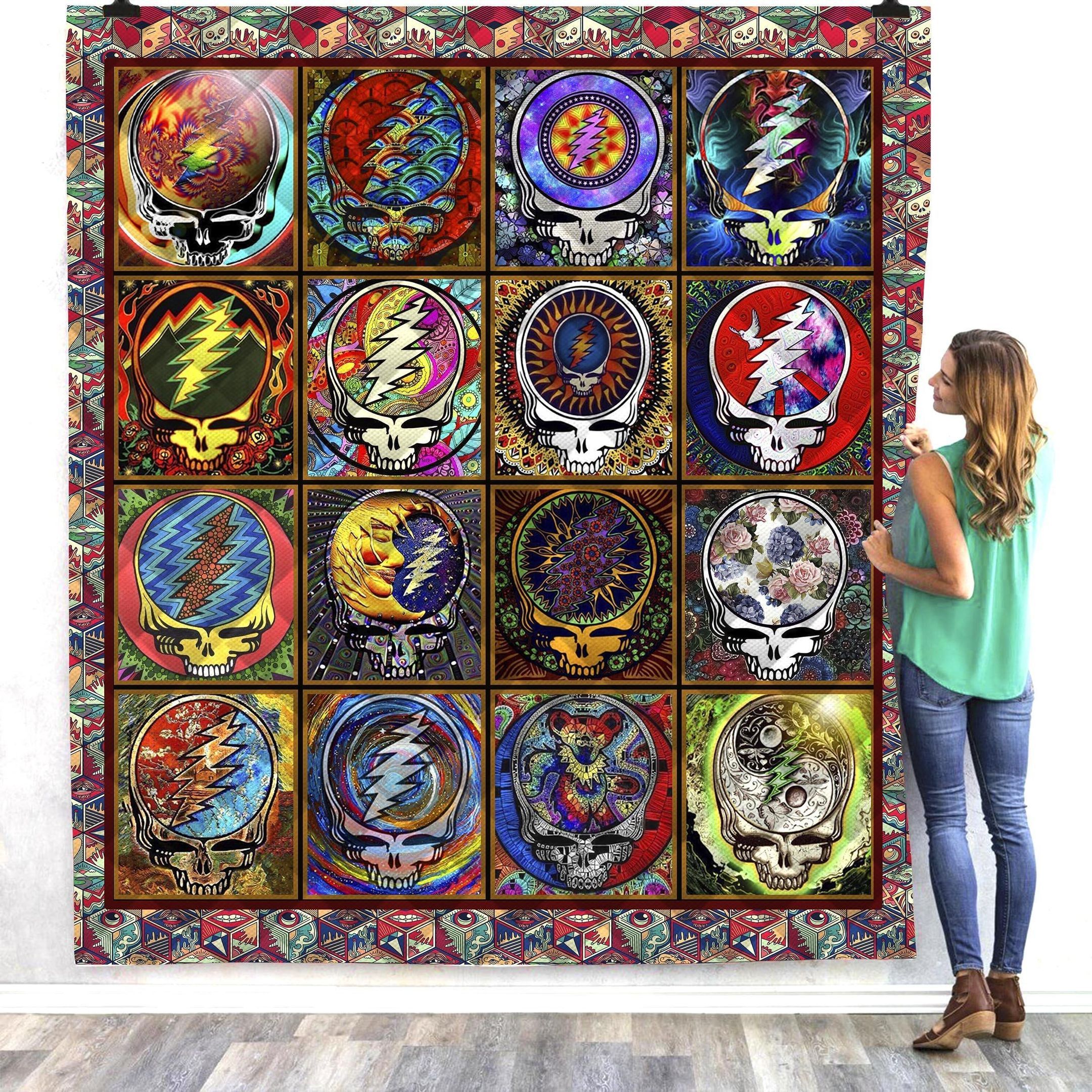 Skull Grateful Dead Steal Your Face Quilt Blanket